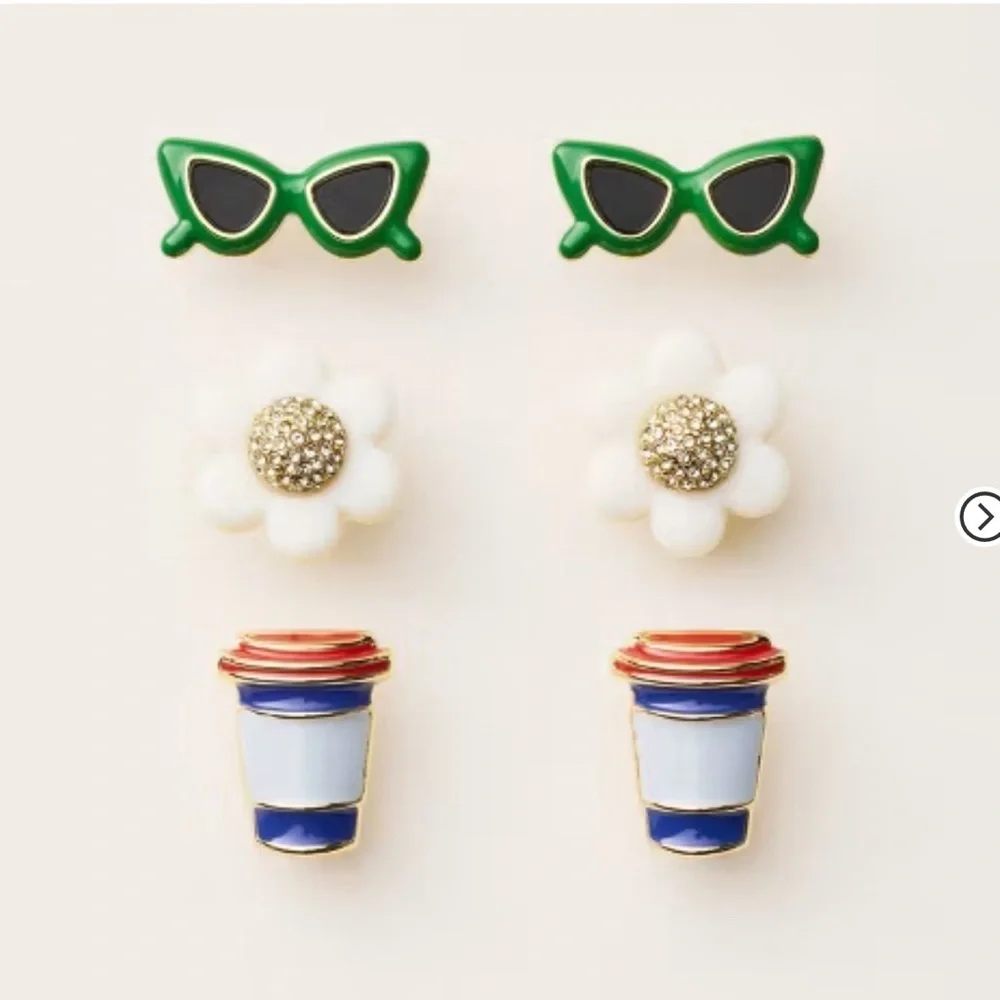 Kate Spade x Target Stud Earrings Sunglasses Flowers Coffee Cups 3 Pairs New
